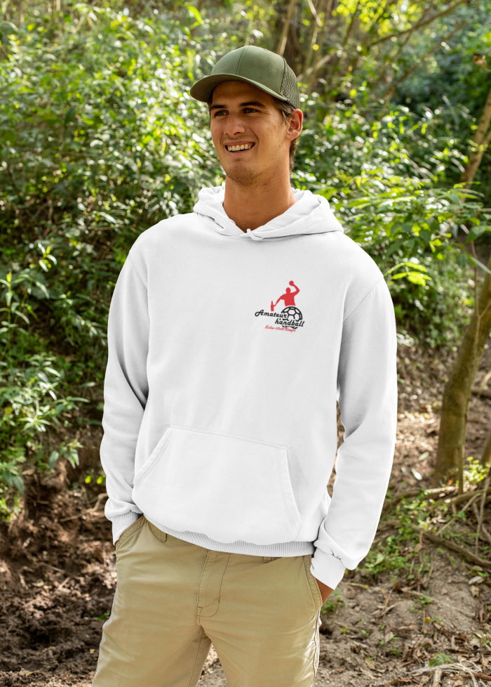 Basic Hoodie Amateurhandball weiß mit Model